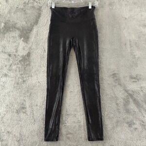 Spanx Faux Leather Leggings Womens M Petite Black Stretch Shaping Pants‎ 2437Q